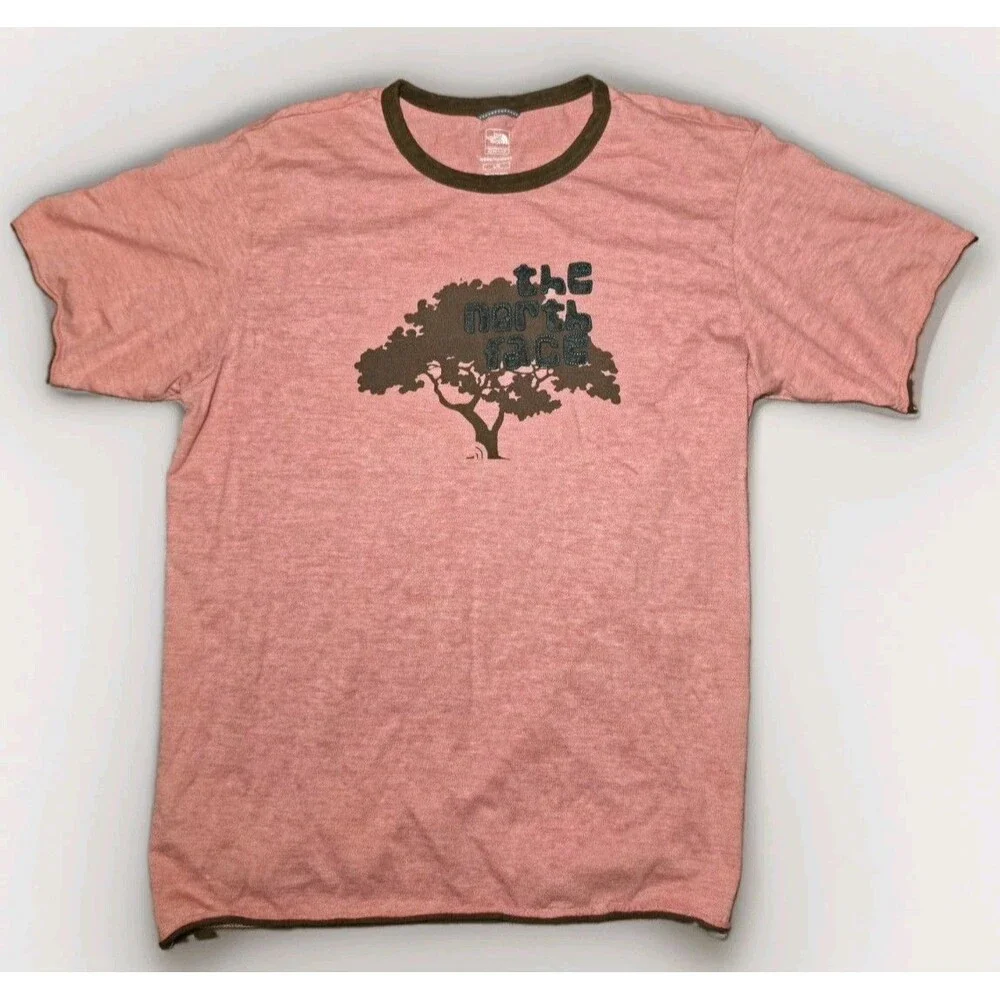 ​The North Face Mens Large Pink Heather Ringer Graphic T-Shirt Tree Logo Cotton